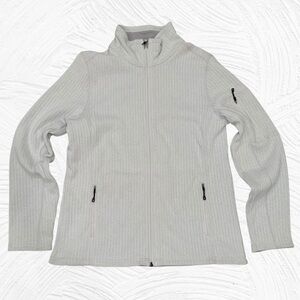 Patagonia Women’s Cables Jacket Sz XL Light Grey Ribbed Sweater Full zip pockets